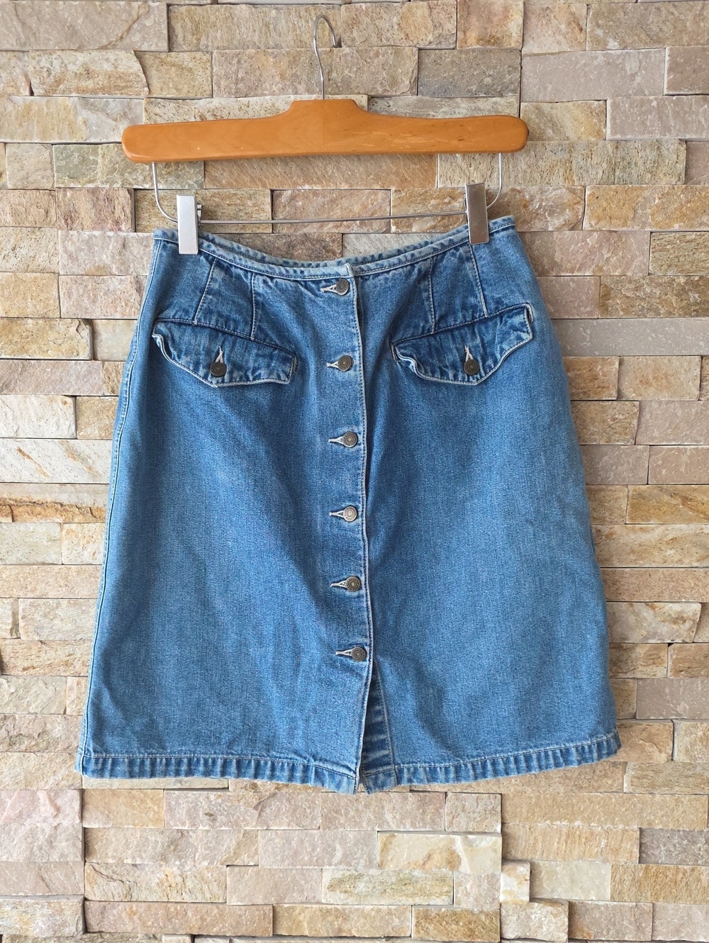 Denim Button-Front Skirt